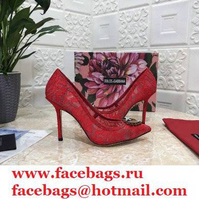 Dolce  &  Gabbana Heel 10.5cm Taormina Lace Pumps Red with Devotion Heart 2021
